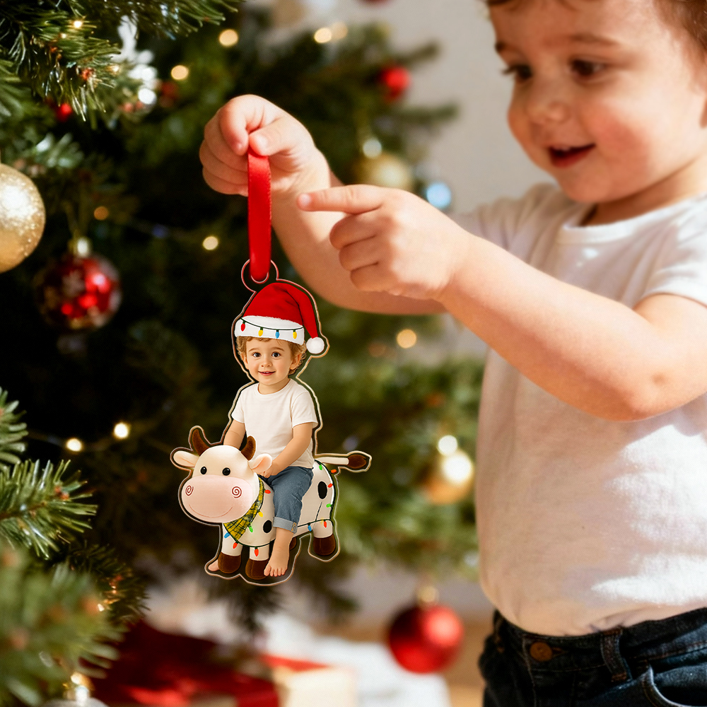 Custom Name Cow With Kid Acrylic Ornaments, Custom Photo Cow Kid Acrylic Ornaments, Acrylic Holiday Gift Ornaments,Xmas Keepsake Gifts - MyPhotoSocksAu