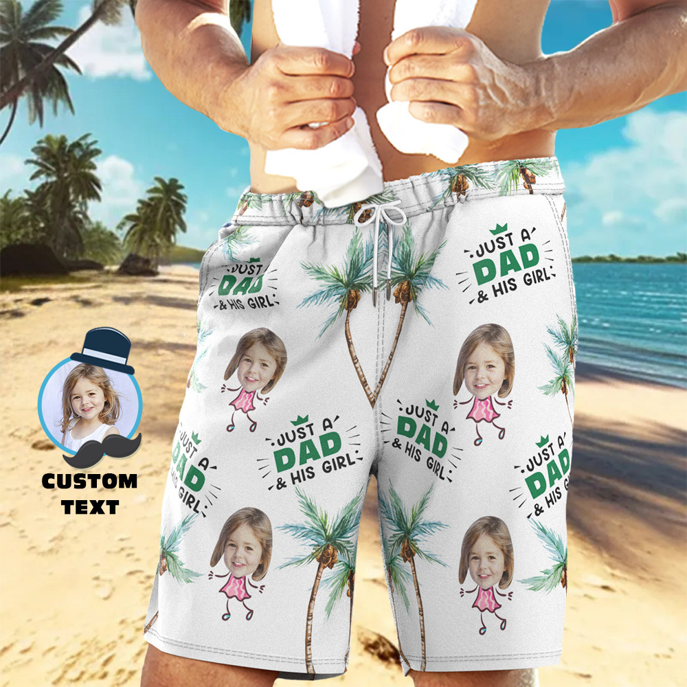 Personalized Face Mens Swim Trunks Custom Name Dad Beard Tropical Swim Shorts Fathers Day Gift - MyPhotoSocksAu
