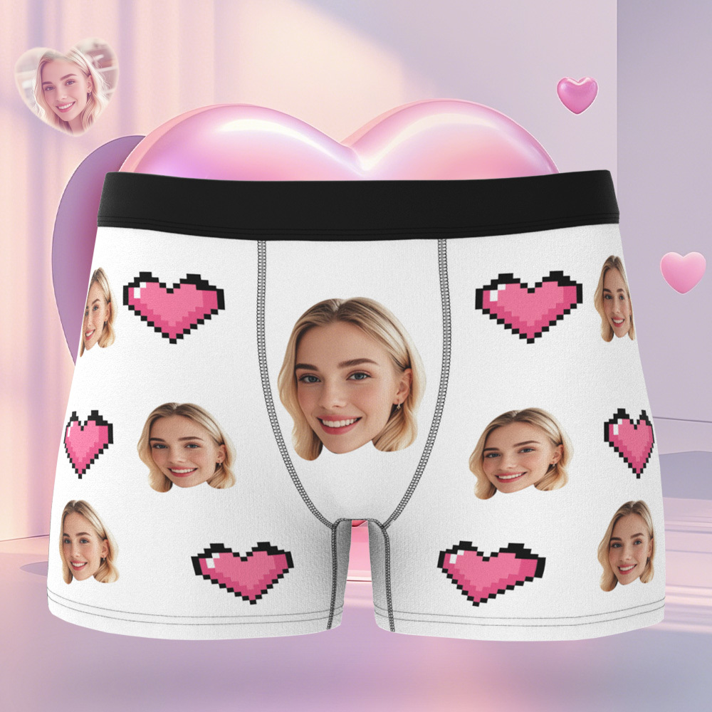 Custom Face Men's Boxer Pink Heart Style Black Underwear Gifts For Him - MyPhotoSocksAu