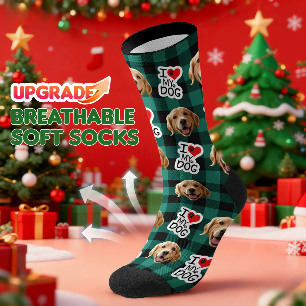 Personalized Pet Dog Theme Socks Christmas Socks Custom I Woof You Socks Pet Lover Santa Socks Gift - MyPhotoSocksAu