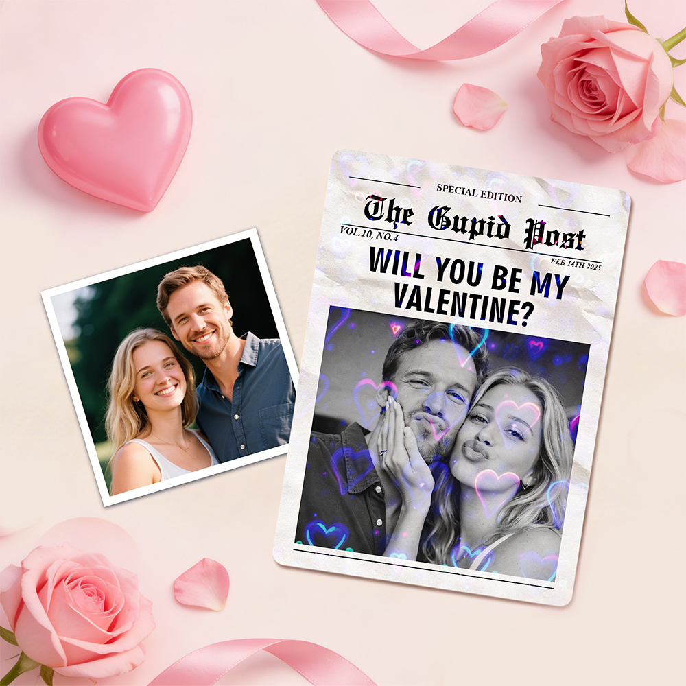 Custom Couple Card Romantic Valentine Gift for Couple Unique Collectible Keepsake Will You Be My Valentine Newspaper Template - MyPhotoSocksAu