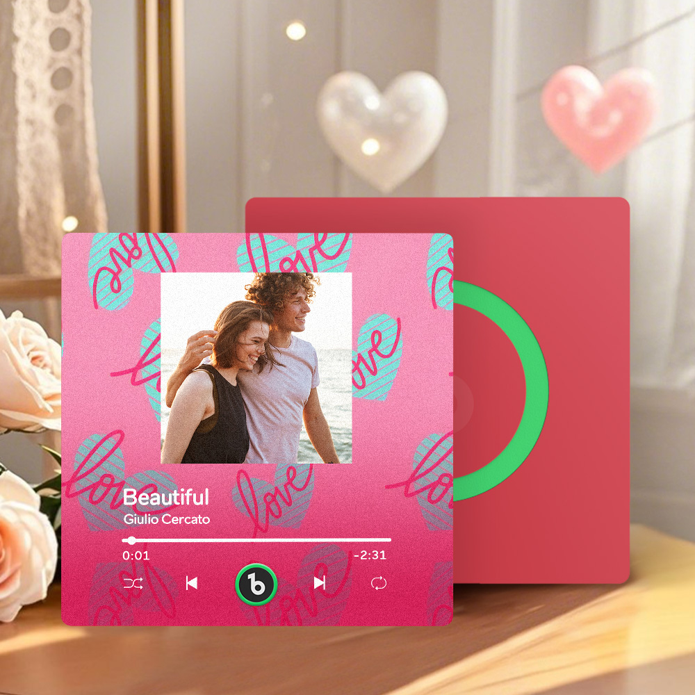 Personalized Music Fridge Magnet Pink Valentine Gift Album Fridge Magnet Music Wall Photo Sticker Music Movement That Can Be Played Gift for Couple - MyPhotoSocksAu