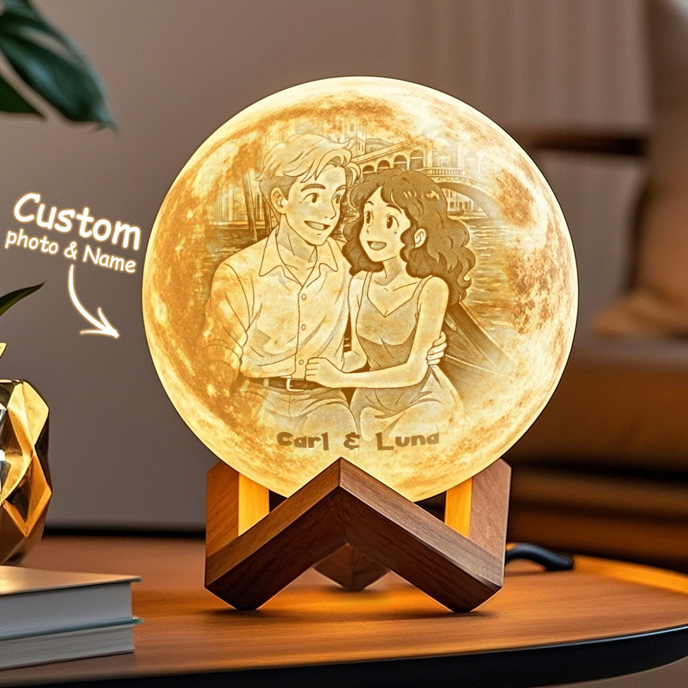 Custom 3D Photo Moon Lamp & With Your Text- Touch 3 Colour Anime Effect - MyPhotoSocksAu
