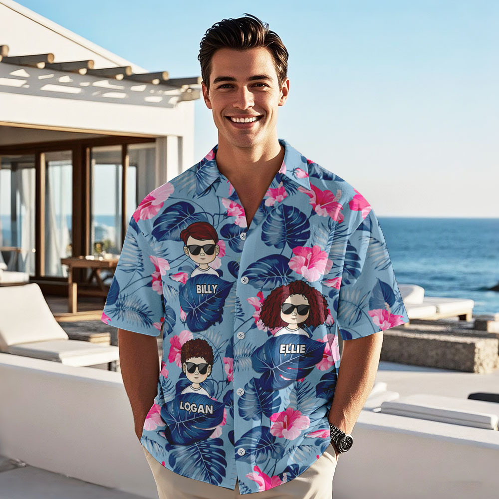 Personalized Cartoon Hawaiian Shirt Best Dad Papa Ever Birthday Loving Gift For Father Grandpa Grandfather Custom Name Hawaiian Shirt - MyPhotoSocksAu