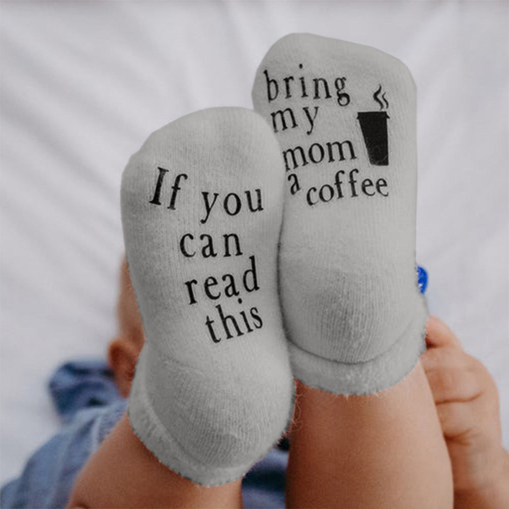 Unisex Baby Alphabet Socks, If you Can Read This Bring my Mom a Coffee, Baby Socks, Baby Gifts