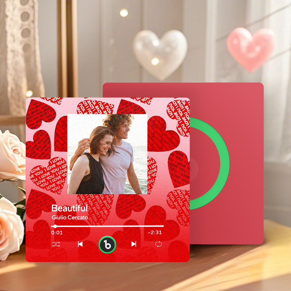Personalized Music Fridge Magnet Pink Valentine Gift Album Fridge Magnet Music Wall Photo Sticker Music Movement That Can Be Played Gift for Couple - MyPhotoSocksAu