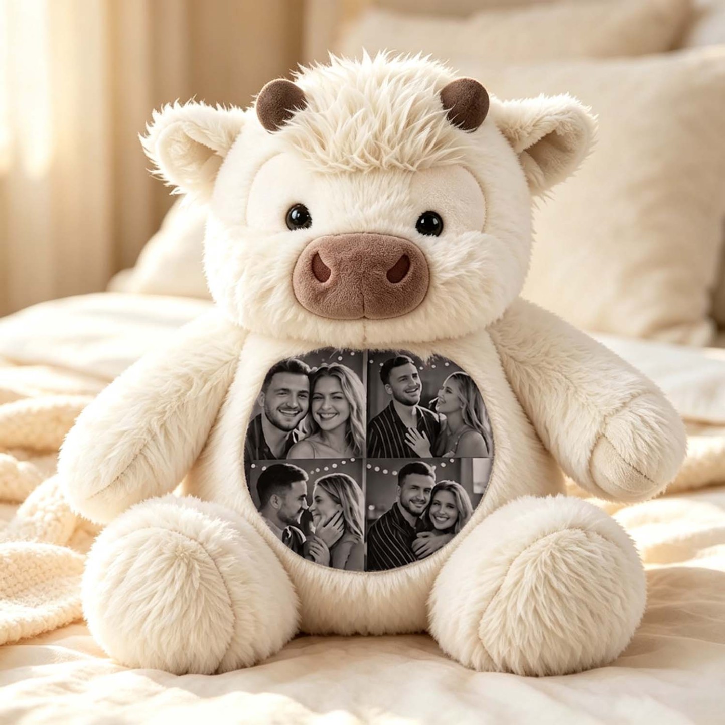 Custom Photo Highland Cow Plush Toy Personalized Picture Stuffed Highland Cattle Cute Family & Anniversary Keepsake Gift for Kids & Couples - MyPhotoSocksAu