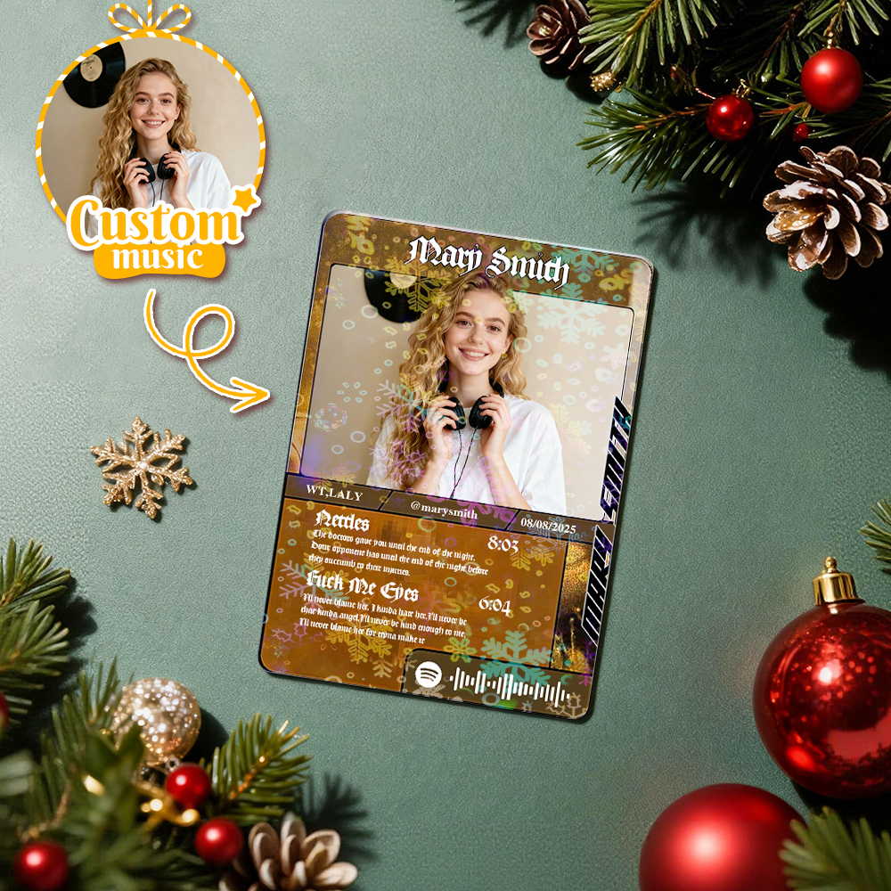 Personalized Photo Trading Card Custom Music Grey Audio Track Code Card Valentine Christmas Card Photo Gift Idea - MyPhotoSocksAu