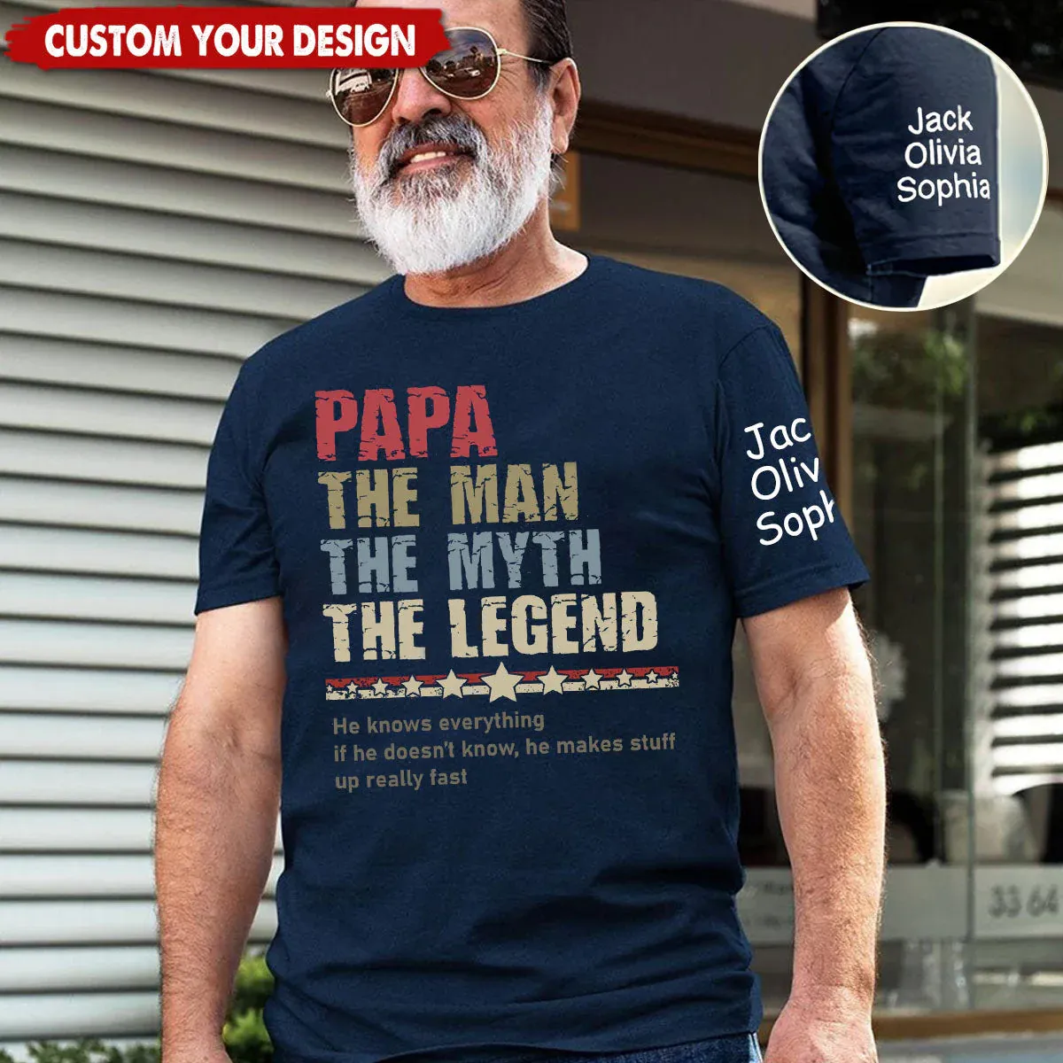 Personalized Papa The Man The Myth T-Shirt, Custom Father's Day Shirt With Kids Names - MyPhotoSocksAu