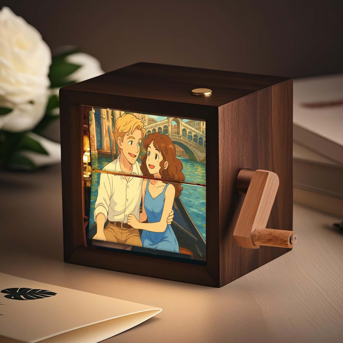 Custom Anime Hand-Crank Flipbook Box Mechanical Hand-cranked Photo Album with Light Walnut Baby Photo Cube Frame Creative Gift - MyPhotoSocksAu