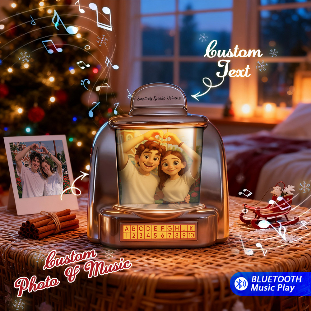 Custom Mini Jukebox Retro Speaker - Personalized Neon Light Portrait Photo Music Mini Player with Radio | Vintage Tabletop Home Decor Nostalgic Christmas Retro Gifts - MyPhotoSocksAu
