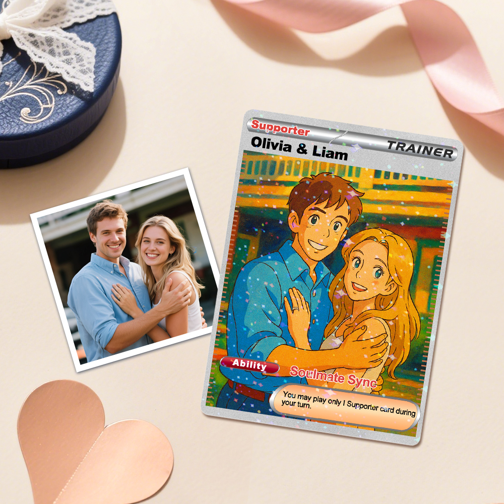 Personalized  Valentine Couple Card Custom Cartoon Acrylic Card Gift With Optional Film Styles - MyPhotoSocksAu