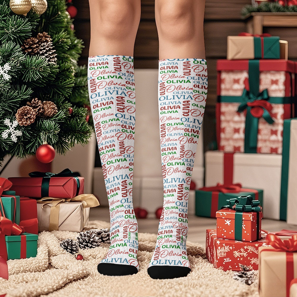 Custom Christmas Gifts Face Knee High Socks Personalized Vintage Warm Socks Merry Christmas for Lover - MyPhotoSocksAu