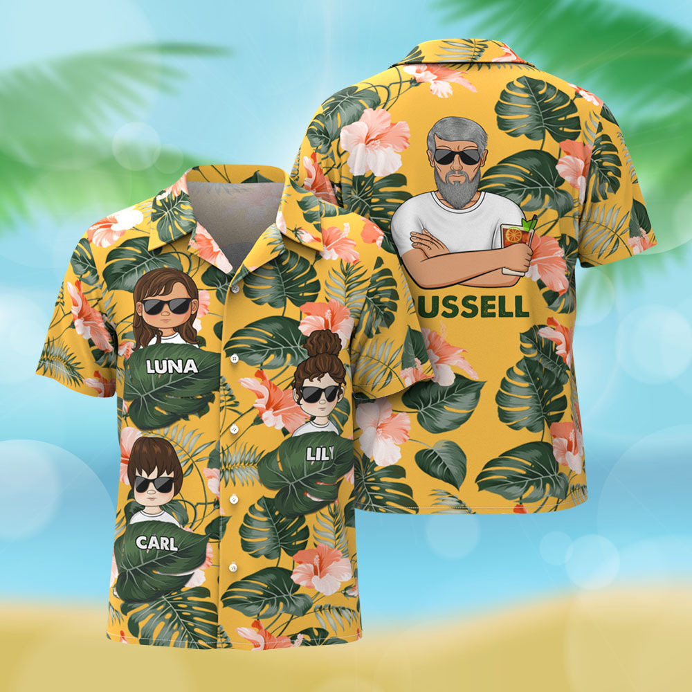 Personalized Cartoon Hawaiian Shirt Best Dad Papa Ever Birthday Loving Gift For Father Grandpa Grandfather Custom Name Hawaiian Shirt - MyPhotoSocksAu