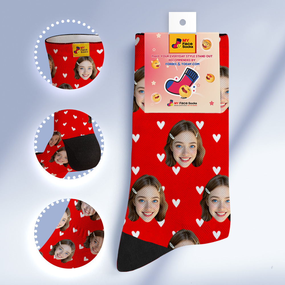Custom Heart Face Socks Personalized White Socks with Faces Photo Funny Gift Photo Couple Family Socks - MyPhotoSocksAu