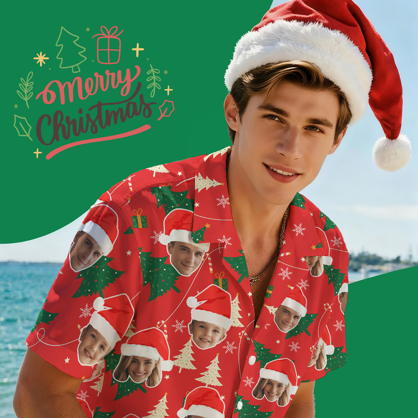 Personalized Face Christmas Shirt Merry Christmas Multi-face Hawaiian Shirt  Gift for Family Friends Xmas Gift - MyPhotoSocksAu