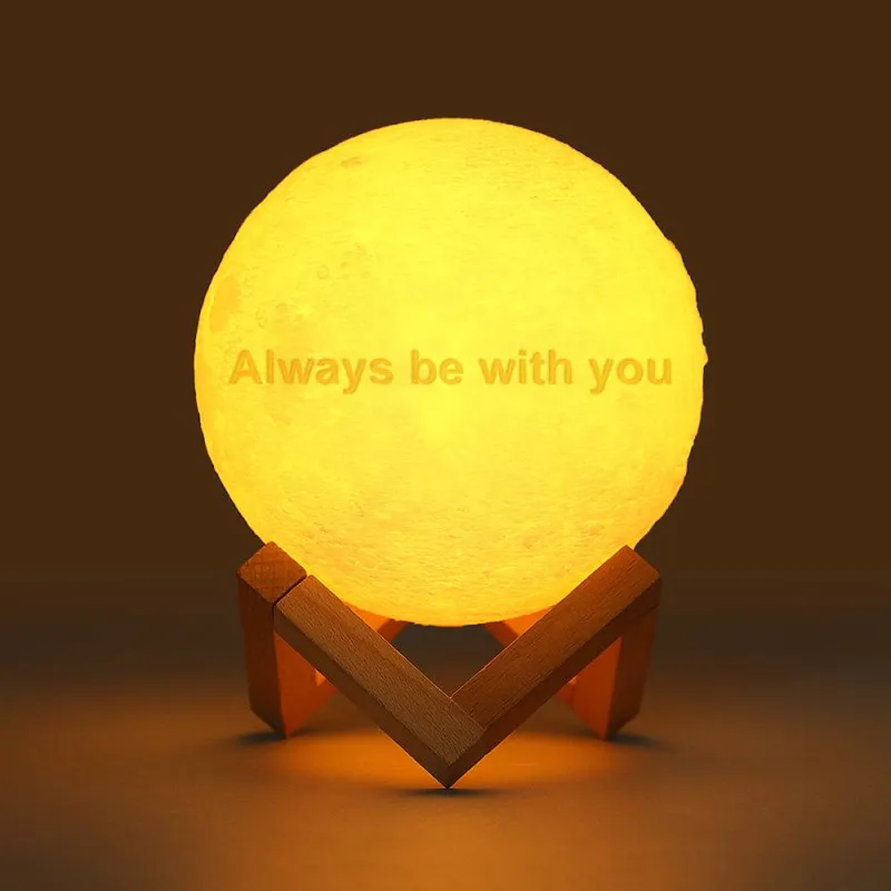 Personalized 3D Photo Moon Lamp & With Your Text - Touch 2 Colors - MyPhotoSocksAu