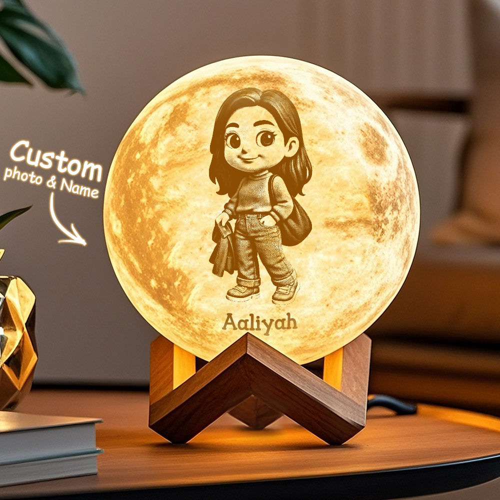 Custom 3D Photo Moon Lamp & With Your Text- Touch 3 Colour Anime Effect - MyPhotoSocksAu