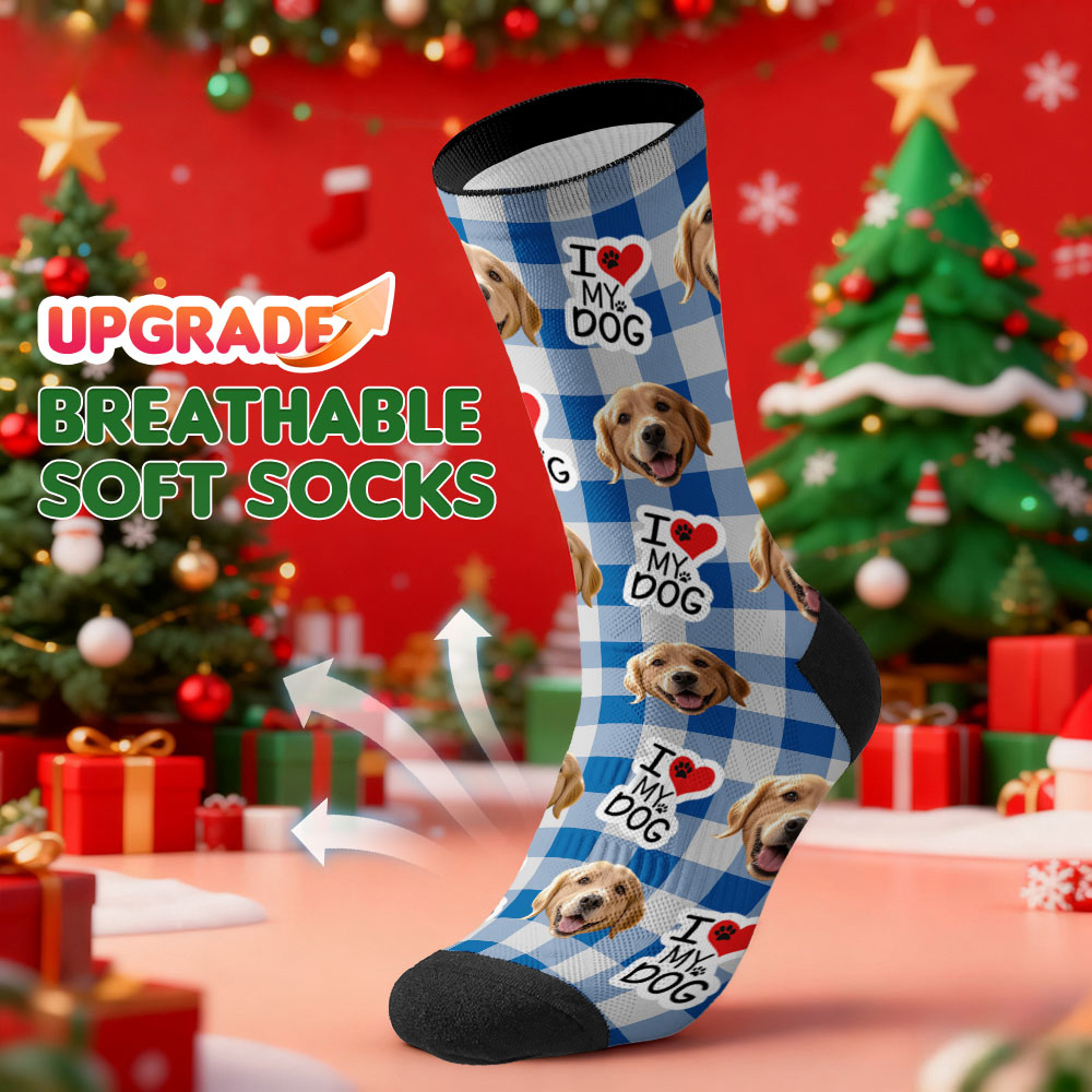 Personalized Pet Dog Theme Socks Christmas Socks Custom I Woof You Socks Pet Lover Santa Socks Gift - MyPhotoSocksAu