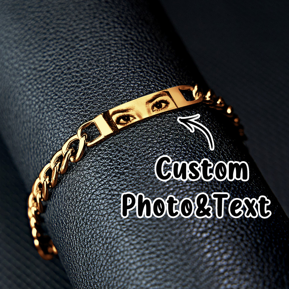 Personalized Eye Photo Bracelet for Couples - Custom Laser Engraved Stainless Steel Keepsake, Anniversary Gift - MyPhotoSocksAu