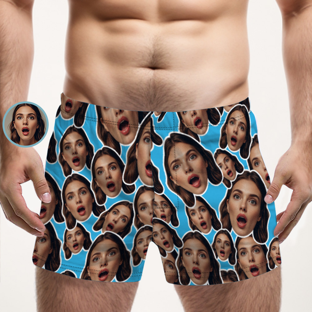 Custom Face Mash Multicolor Boxer Shorts Personalized Waistband Casual Underwear Valentine for Him - MyPhotoSocksAu