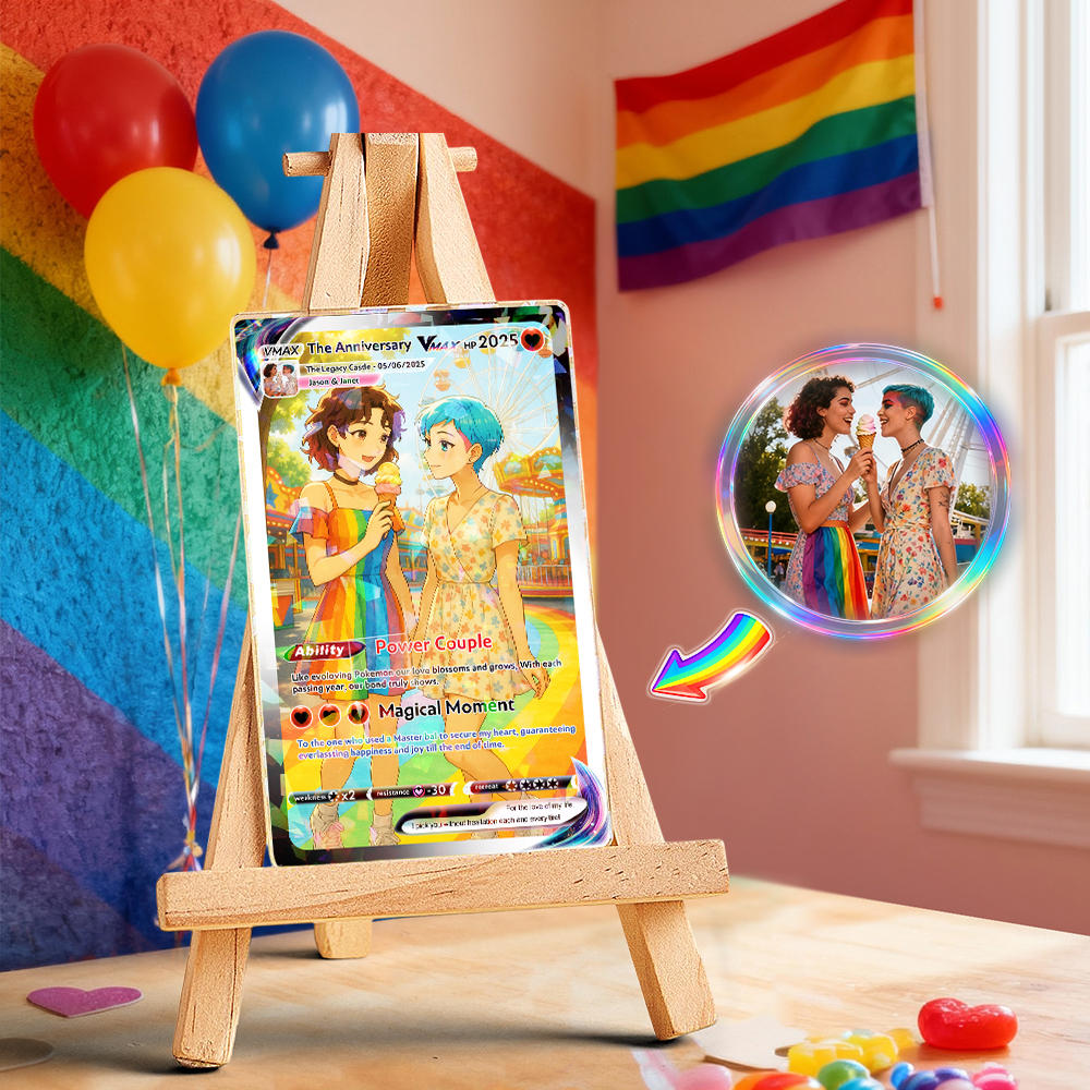 Personalised LGBT Couple Card Custom Comics Portrait Trading Card Christmas Gift for Him, Her, or Them - MyPhotoSocksAu