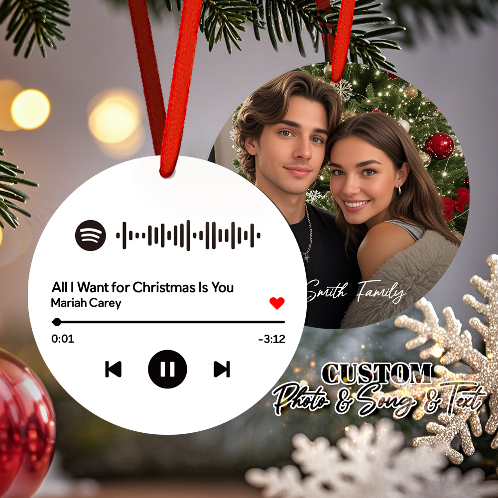 Custom Scannable Spotify Code Blue Ornaments Photo Hanging Ornament Engraved Custom Music Song Ornament Valentine Gift - MyPhotoSocksAu