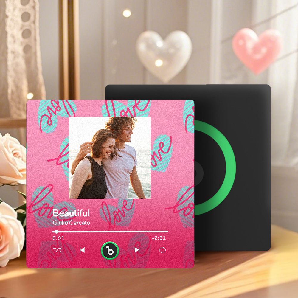 Personalized Music Fridge Magnet Pink Valentine Gift Album Fridge Magnet Music Wall Photo Sticker Music Movement That Can Be Played Gift for Couple - MyPhotoSocksAu