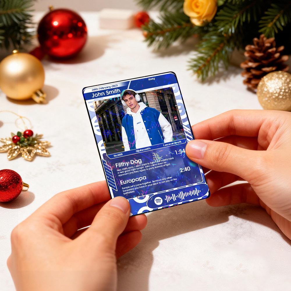Personalized Photo Trading Card Custom Music Blue Audio Track Code Card Valentine Card Photo Gift Idea - MyPhotoSocksAu