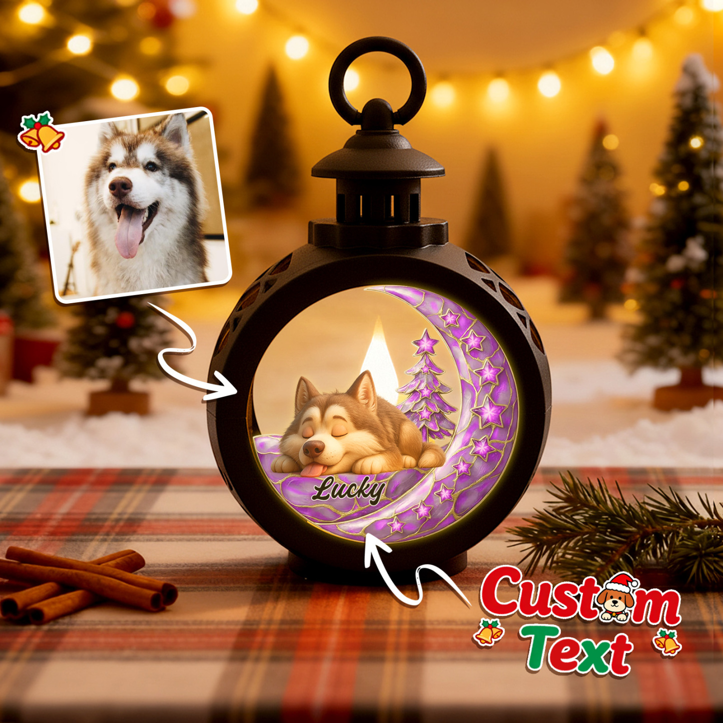 Custom Christmas Lantern Beside You Personalized Christmas Gifts for Pet Lovers Colorful - MyPhotoSocksAu