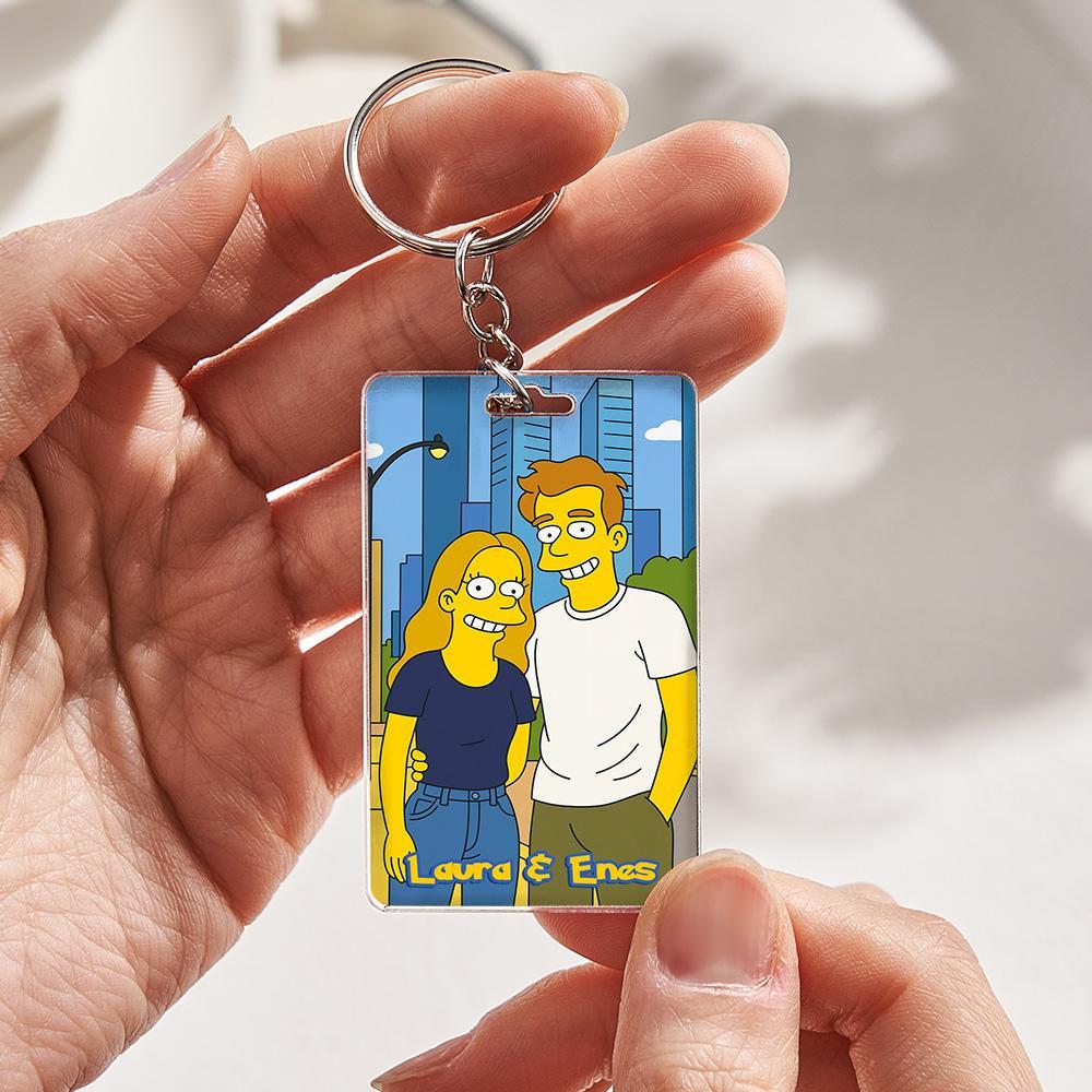 Custom Anime Style Couple Keychain �C Personalized Cartoon Gift with Photo & Text Acrylic Keychain Gift - MyPhotoSocksAu