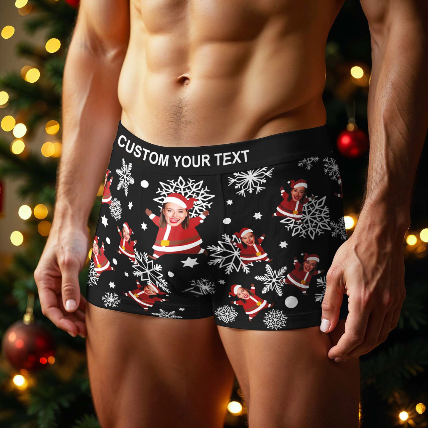Custom Face Men's Boxer Underwear Snowflake Santa Claus Personalized Photo Funny Men's Boxer Briefs Christmas Gift - MyPhotoSocksAu