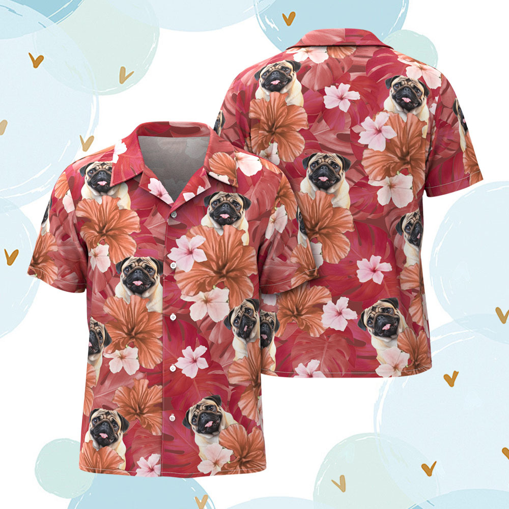 Custom Men Hawaiian Shirts Pet Face Flower Hawaiian Shirt Gift for Pet Lover - MyPhotoSocksAu