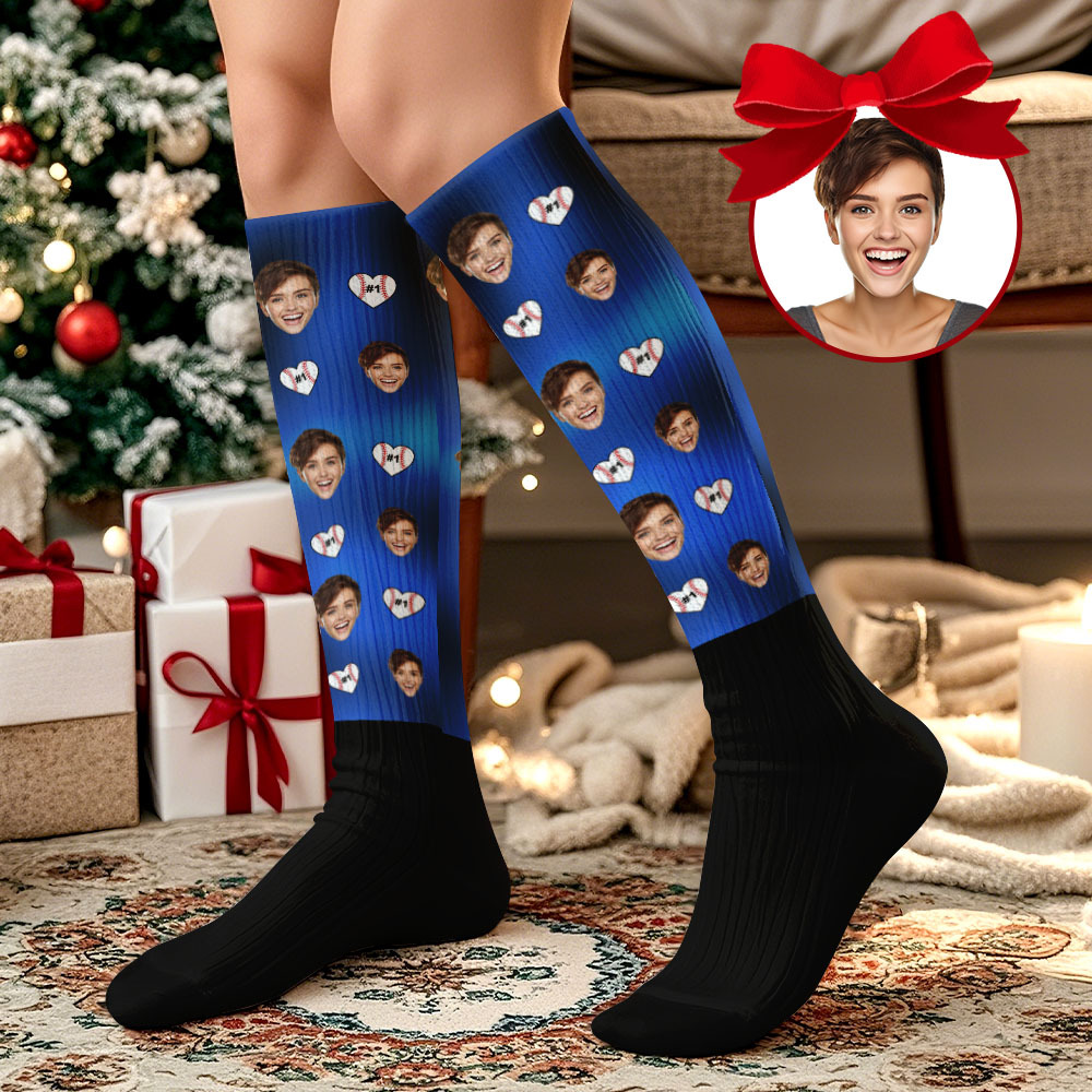 Christmas Gifts Custom Face Knee High Socks Personalized Xmas Socks Merry Christmas Heart - MyPhotoSocksAu