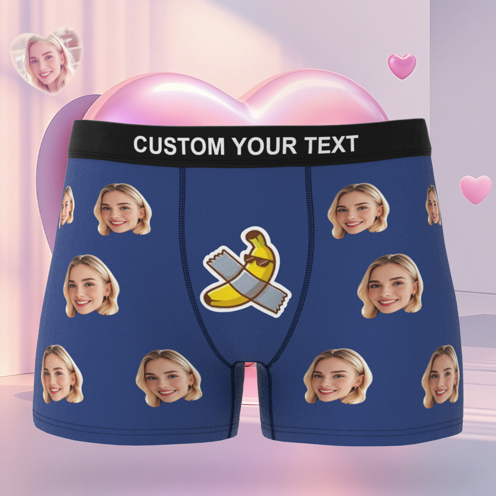 Custom Face Men's Boxer Pink Heart Style Black Underwear Gifts For Him - MyPhotoSocksAu