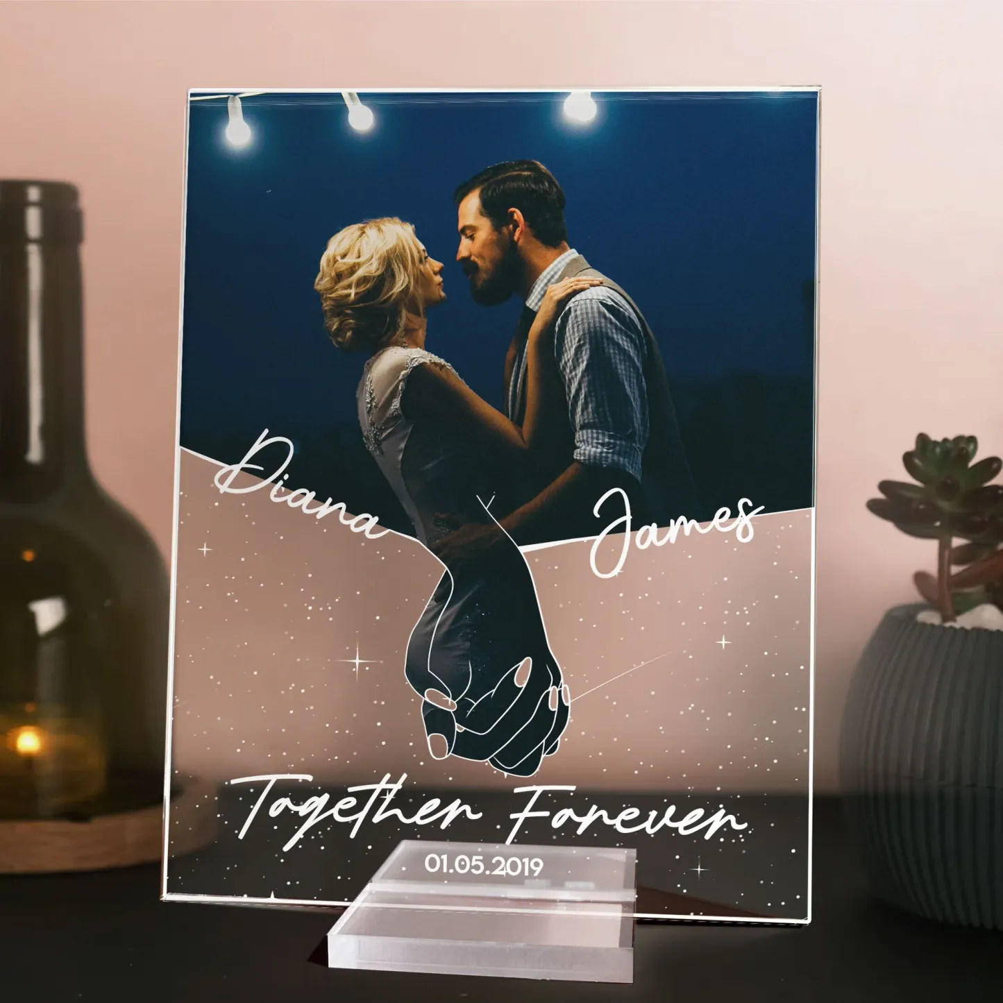 Personalized Photo Acrylic Plaque Anniversary Couples Holding Hands - MyPhotoSocksAu