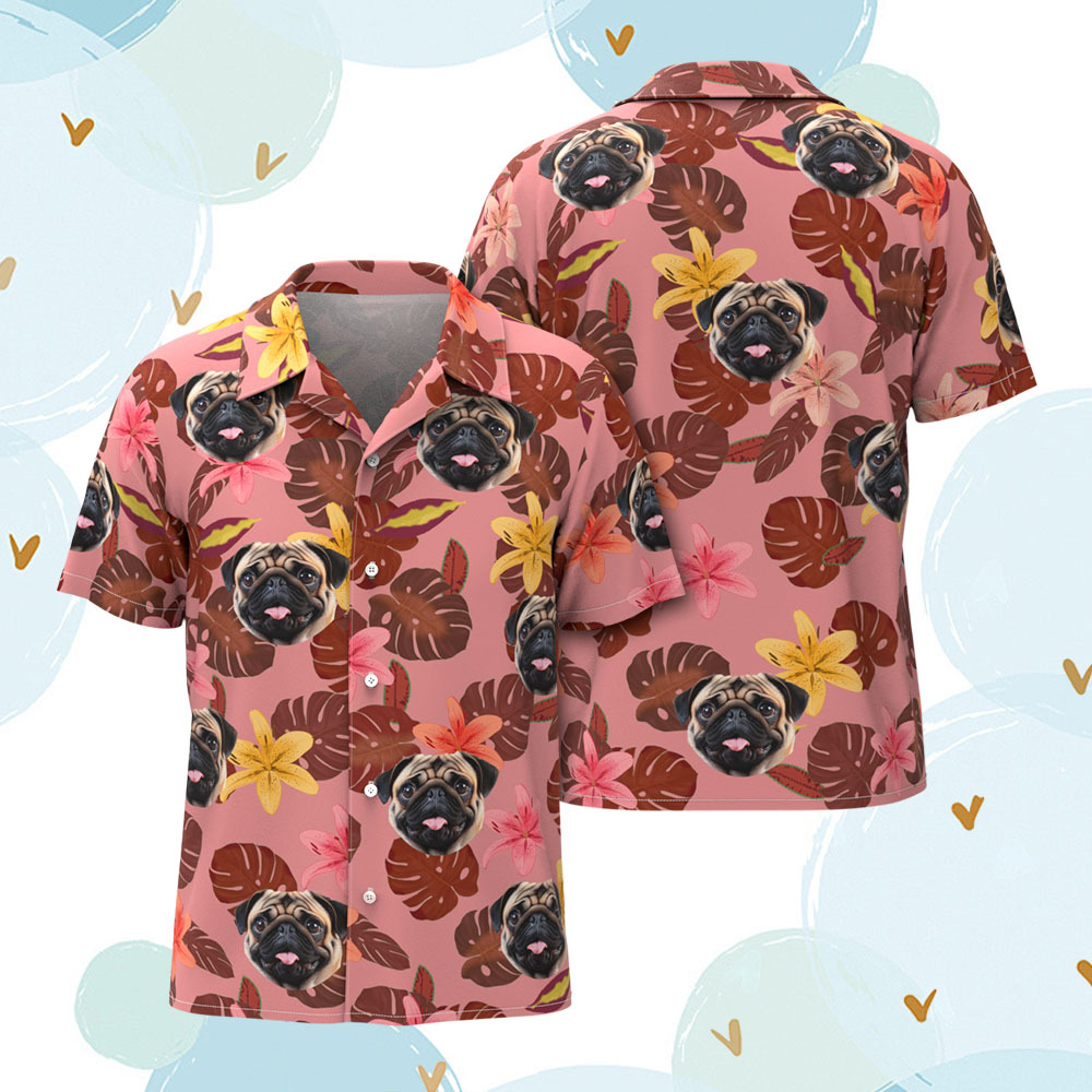 Custom Men Hawaiian Shirts Pet Face Flower Hawaiian Shirt Gift for Pet Lover - MyPhotoSocksAu