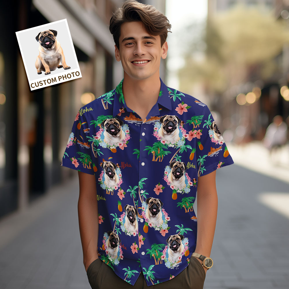 Custom Men Hawaiian Shirts Pet Face Flower Hawaiian Shirt Gift for Pet Lover - MyPhotoSocksAu