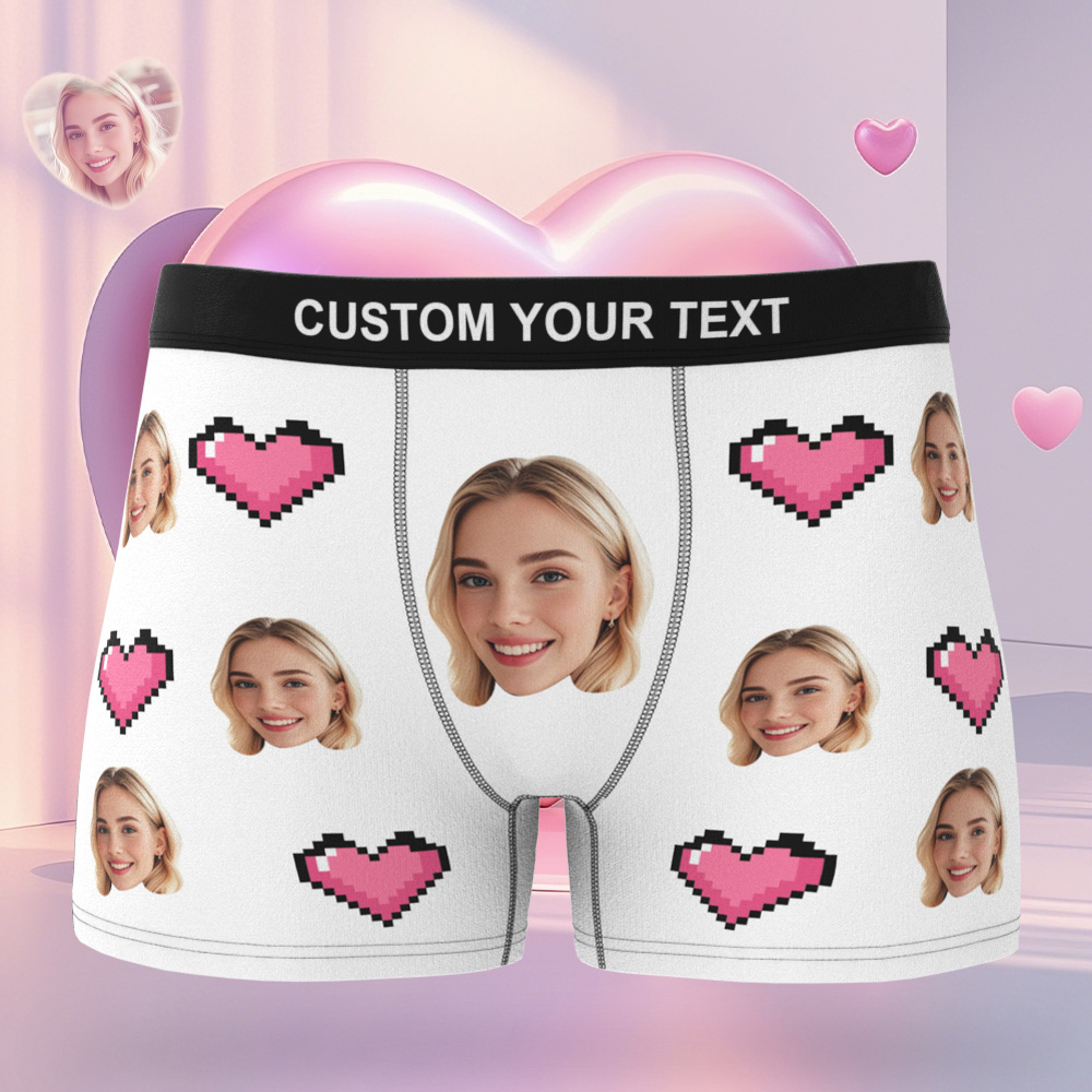Custom Face Men's Boxer Pink Heart Style Black Underwear Gifts For Him - MyPhotoSocksAu