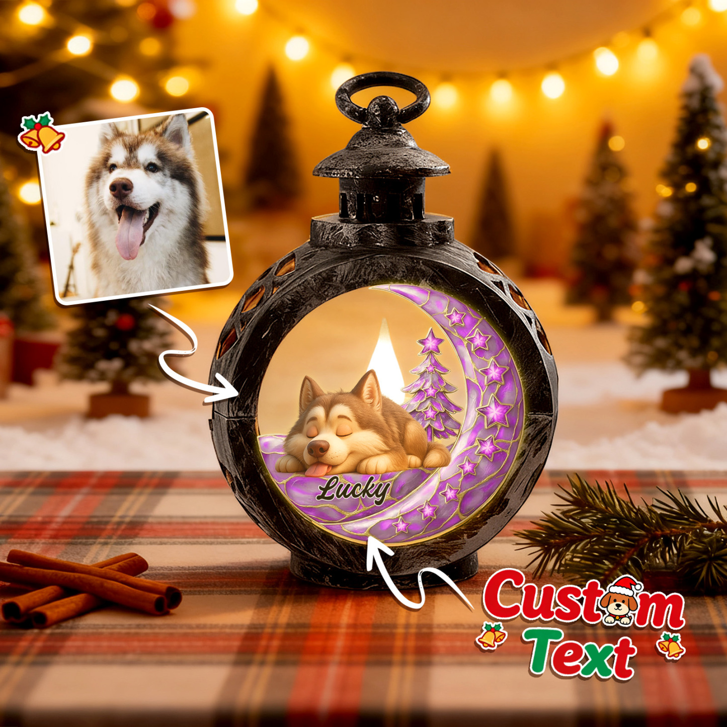 Custom Christmas Lantern Beside You Personalized Christmas Gifts for Pet Lovers Colorful - MyPhotoSocksAu