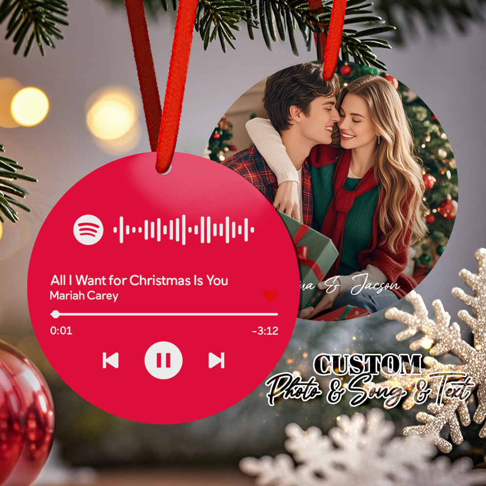 Custom Scannable Spotify Code Black Ornaments Photo Hanging Ornament Engraved Custom Music Song Ornament Valentine Gift - MyPhotoSocksAu