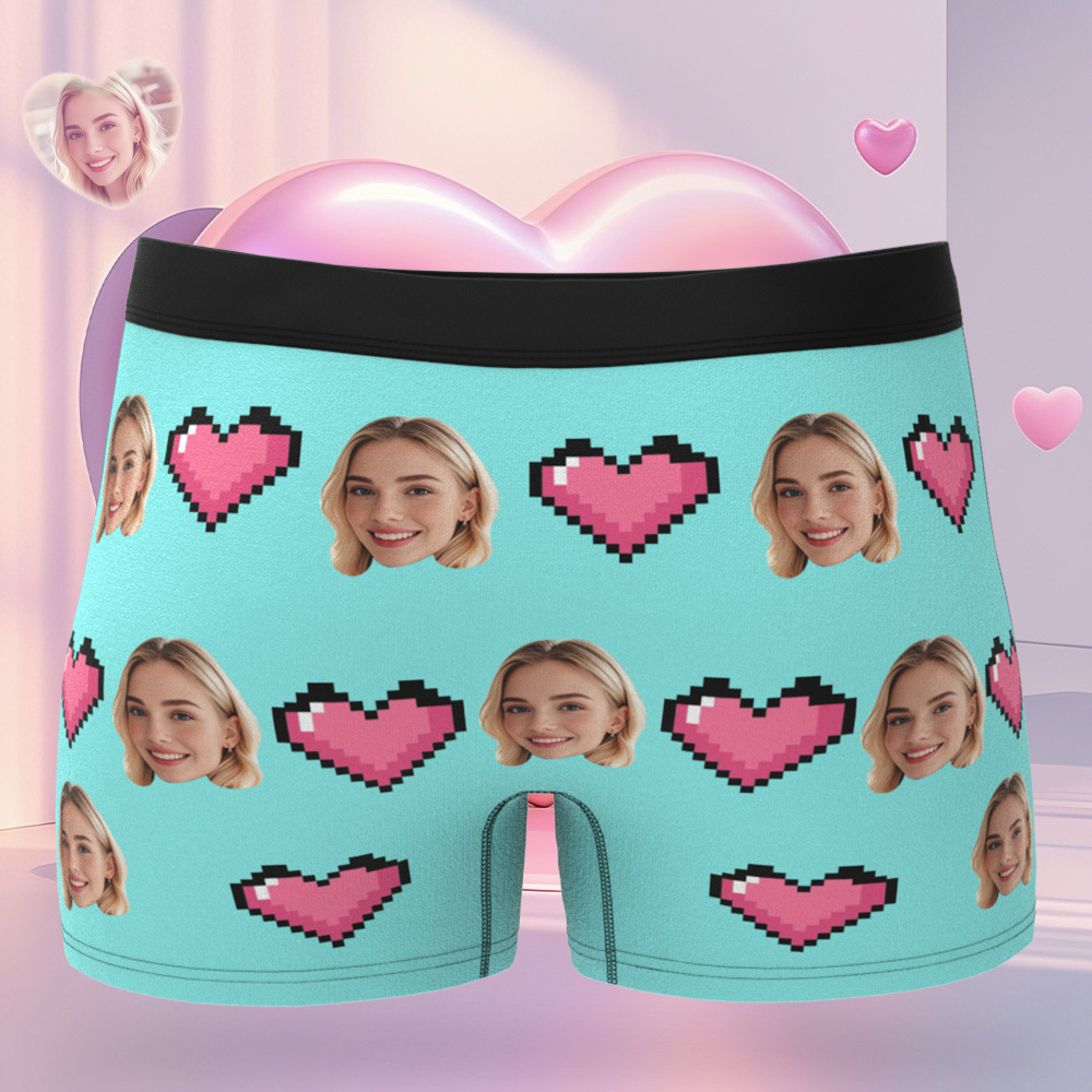 Custom Face Men's Boxer Pink Heart Style Black Underwear Gifts For Him - MyPhotoSocksAu