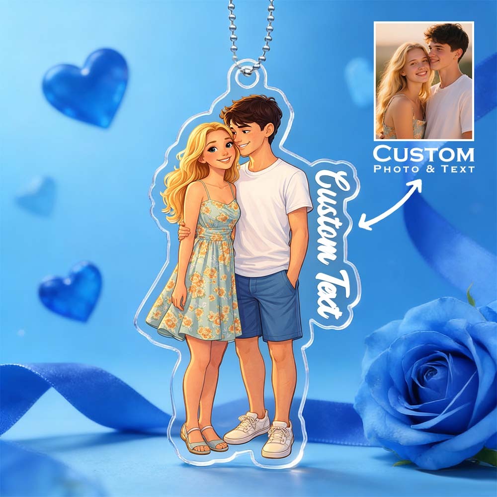Custom Anime Photo Keychain Valentine's Day Gifts Personalized Acrylic Cartoon Keychain Photo Bag Charm Unique Keepsake Gift For Lover Girlfriend - MyPhotoSocksAu