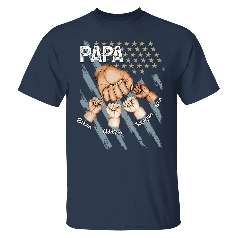 Personalized Dad Fist Bump Shirt, Custom Dad And Kids Names, Father's Day Gift - MyPhotoSocksAu