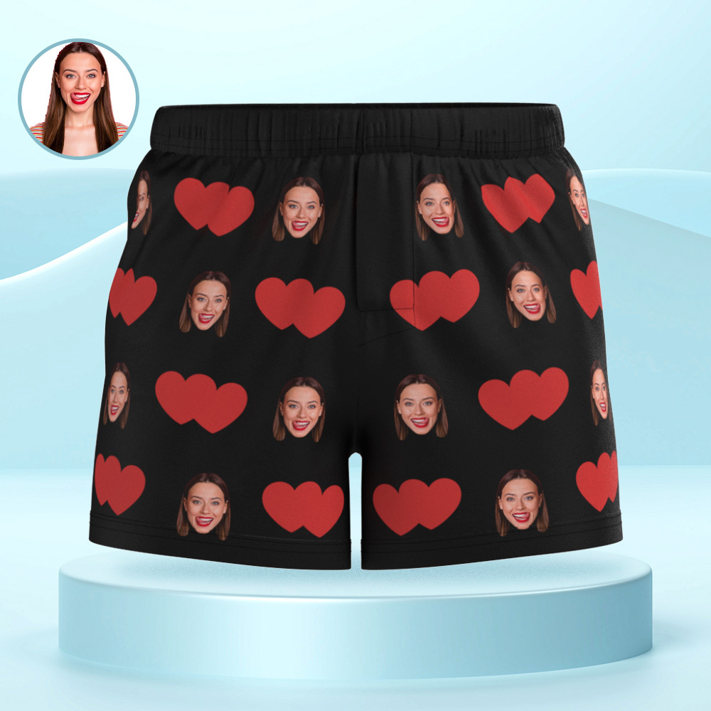 Custom Face Multicolor Boxer Shorts Red Heart Personalised Photo Underwear Gift for Him