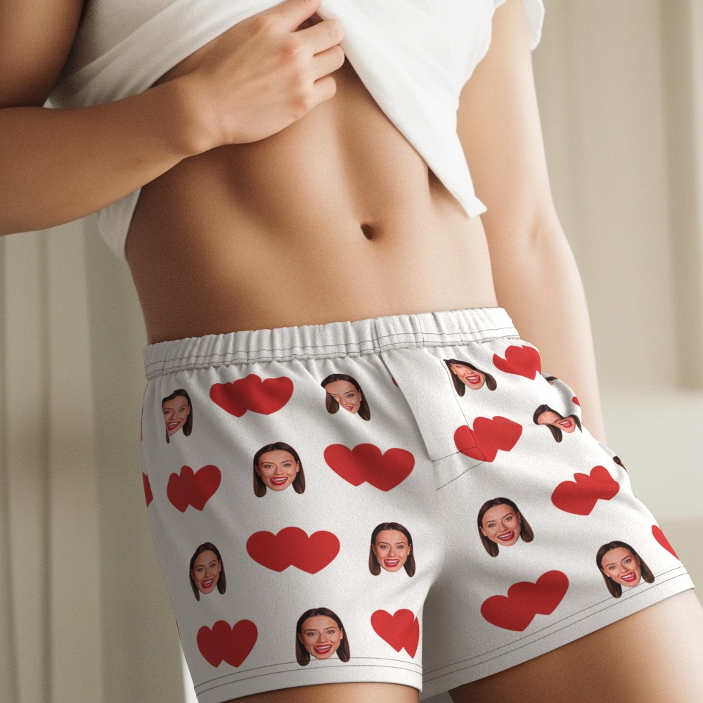 Custom Face Multicolor Boxer Shorts Red Heart Personalised Photo Underwear Gift for Him