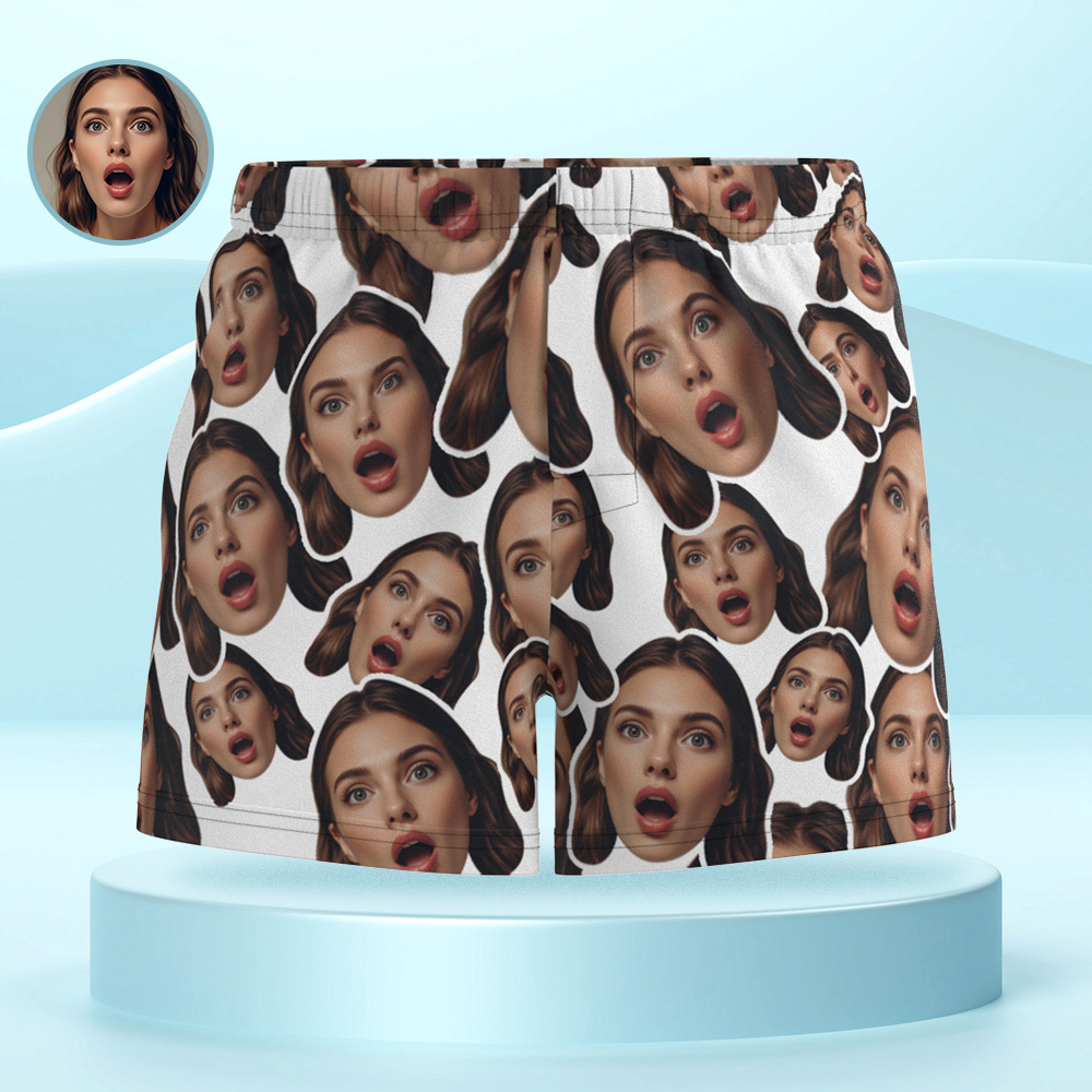 Custom Face Mash Multicolor Boxer Shorts Personalized Waistband Casual Underwear Valentine for Him - MyPhotoSocksAu