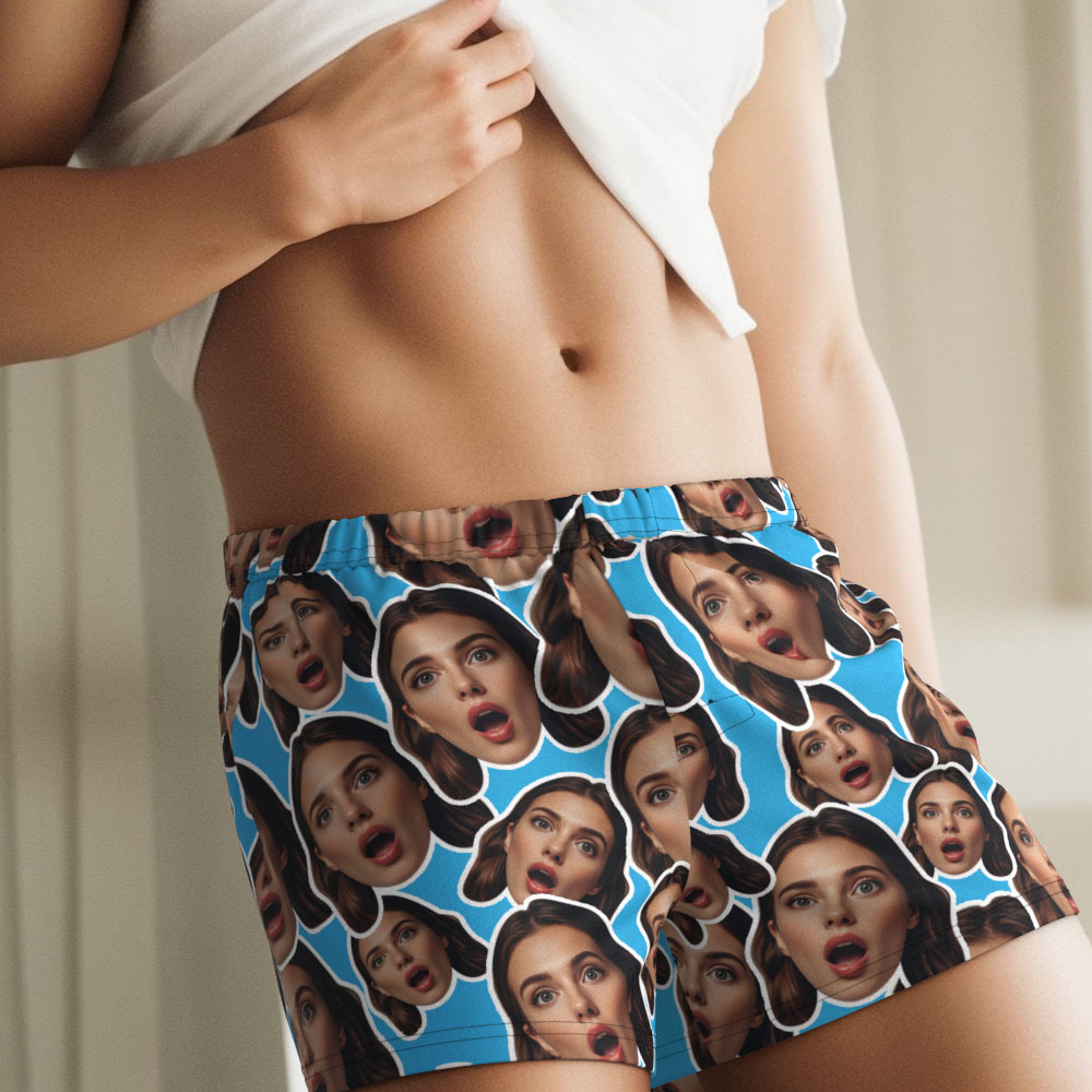 Custom Face Mash Multicolor Boxer Shorts Personalized Waistband Casual Underwear Valentine for Him - MyPhotoSocksAu