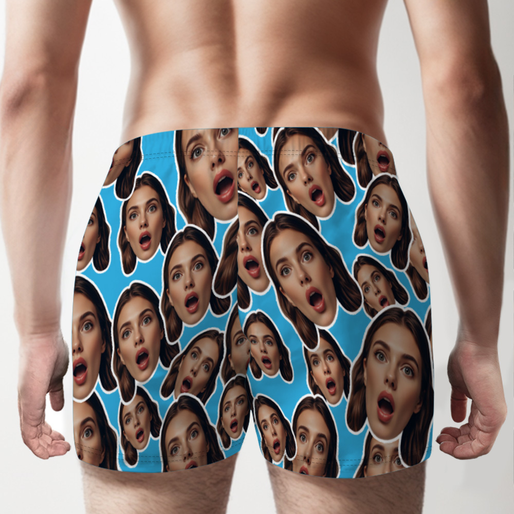 Custom Face Mash Multicolor Boxer Shorts Personalized Waistband Casual Underwear Valentine for Him - MyPhotoSocksAu