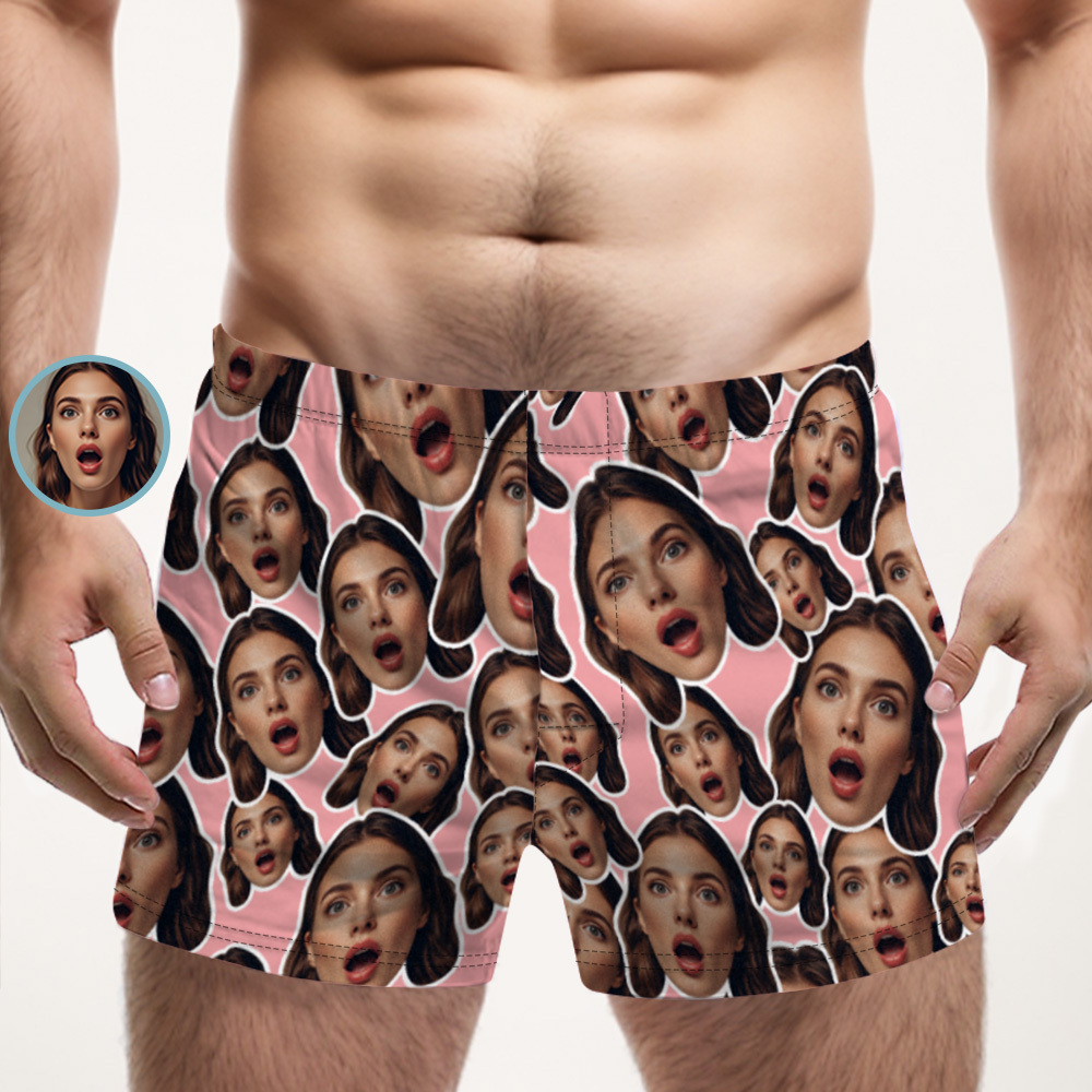 Custom Face Mash Multicolor Boxer Shorts Personalized Waistband Casual Underwear Valentine for Him - MyPhotoSocksAu